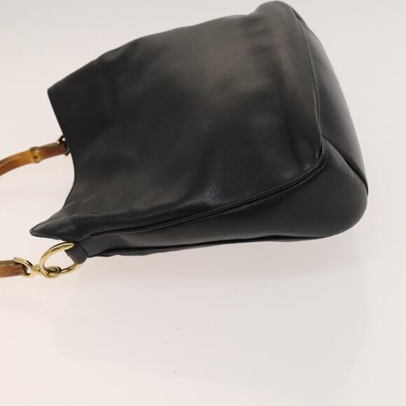 GUCCI Bamboo Hand Bag Leather Black Gold 001 001 - Picture 5 of 16